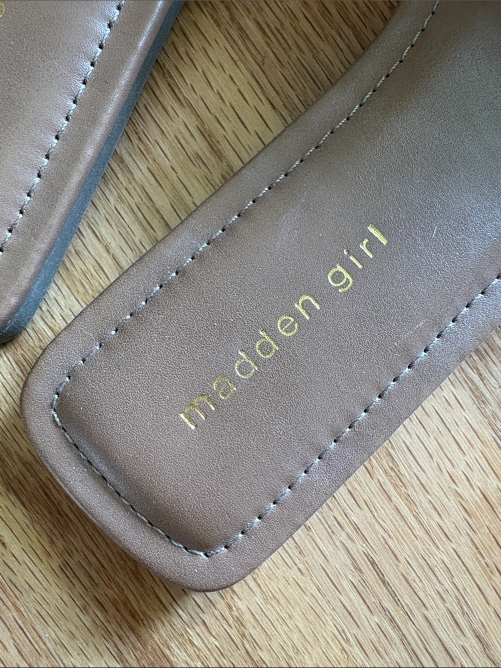 Madden Girl Tan and Light Blue Beaded Slide Sandals - Picture 2 of 5